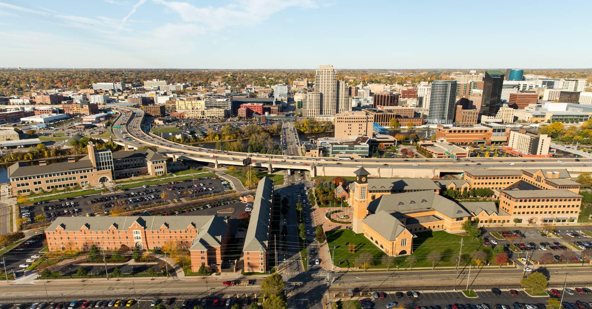 Aerial view of pew campus